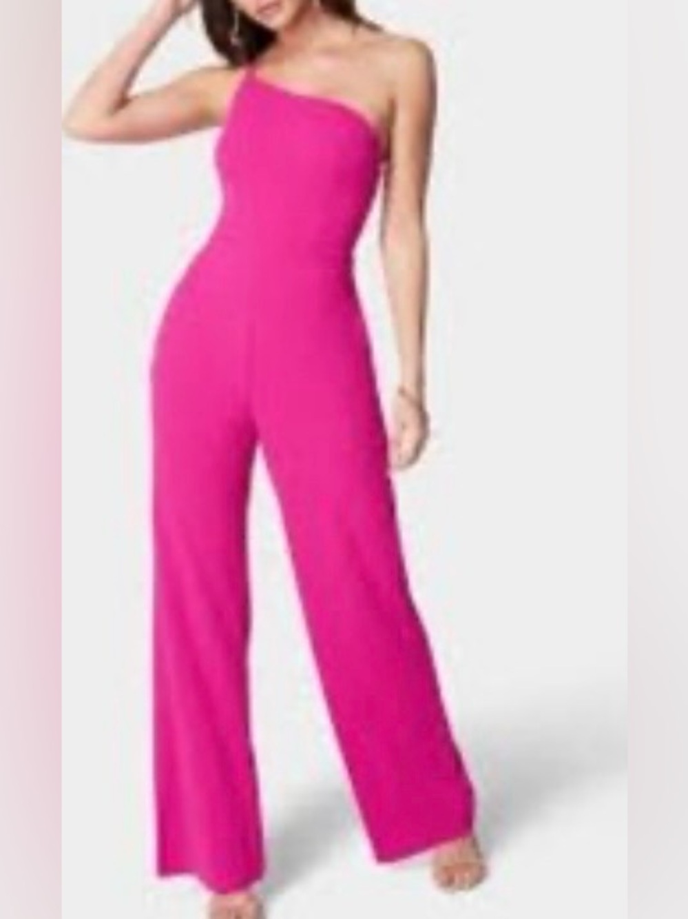 Crystal Sky One-Shoulder Wide-Leg Jumpsuit in Bright Fuchsia w Pockets - Large